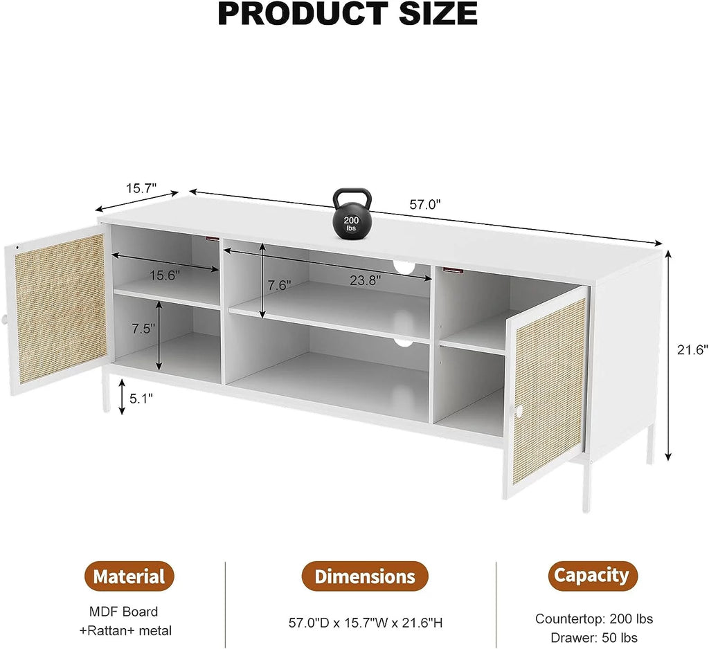 White Rattan TV Stand for 65 Inch TV W33137