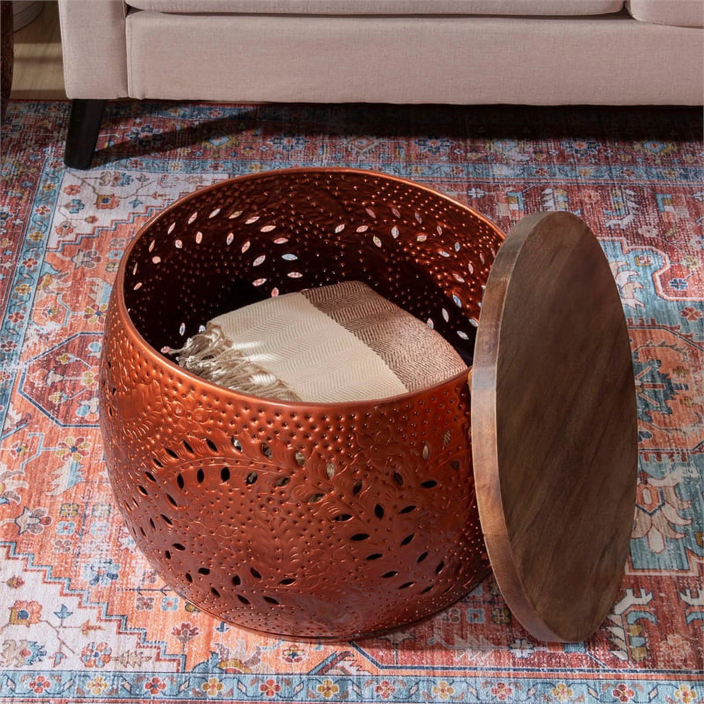 Metal and Wood Drum Table A71538