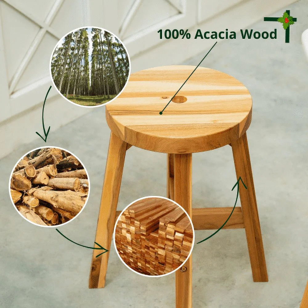 Acacia Wood Stool Round Top Natural Color U3360