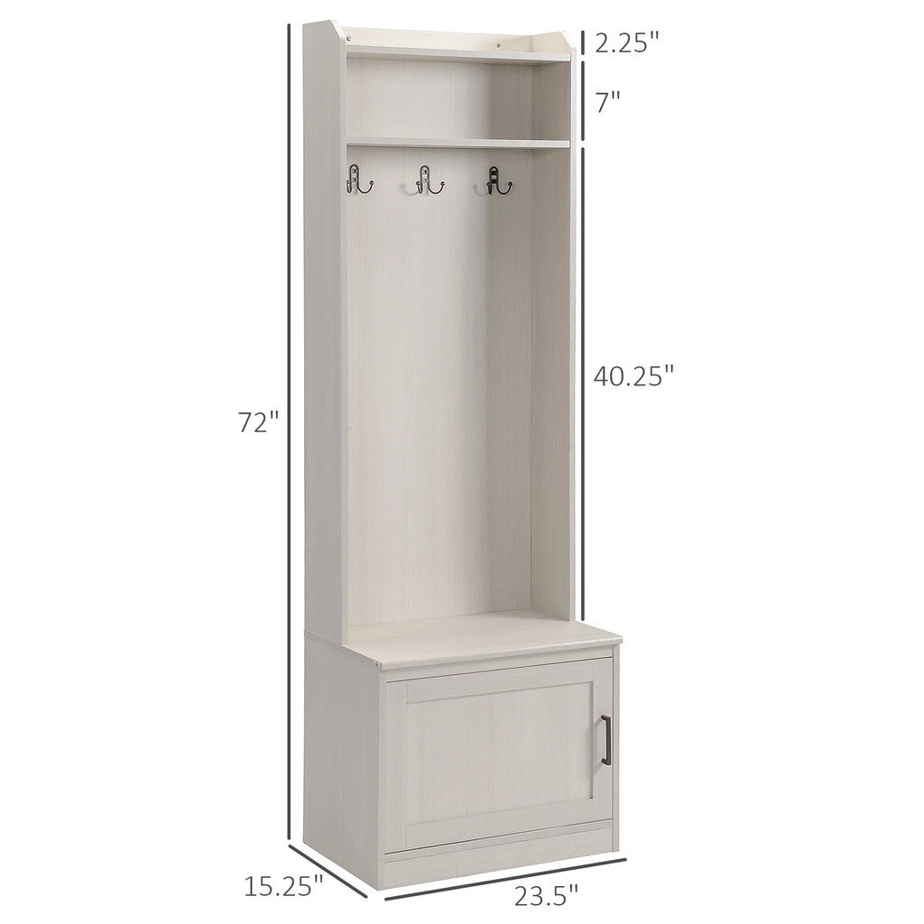 White Hall Tree with Shoe Storage Bench and Coat Rack K227
