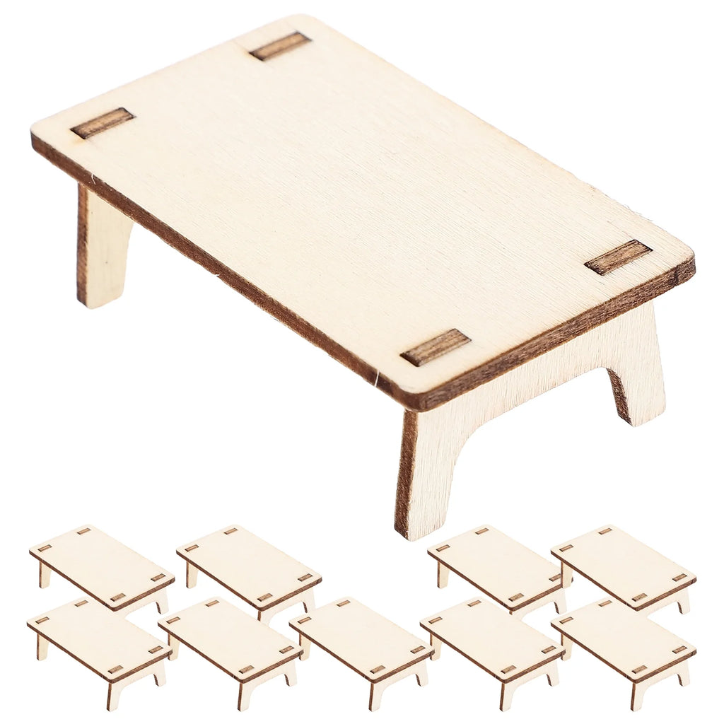10pcs Mini Wooden Table Model Furniture Ornament B429