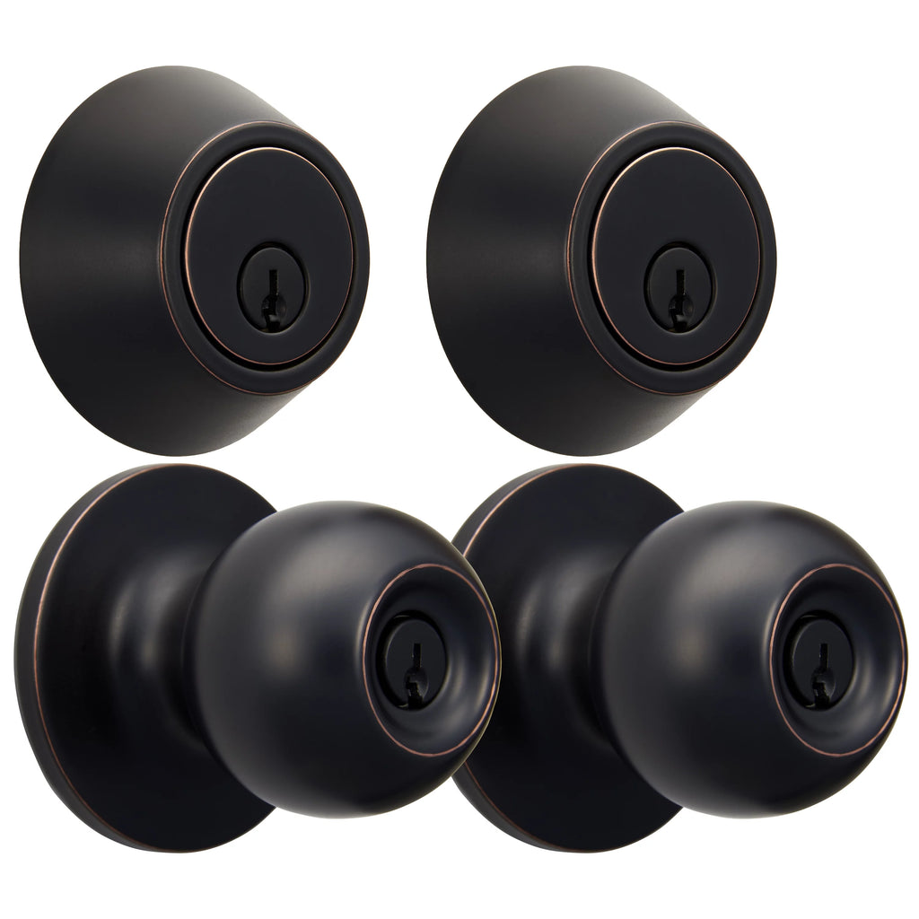 Keyed Entry Ball Doorknob and Deadbolt Combo in Oil-Rubbed Bronze, Twin Pack T878