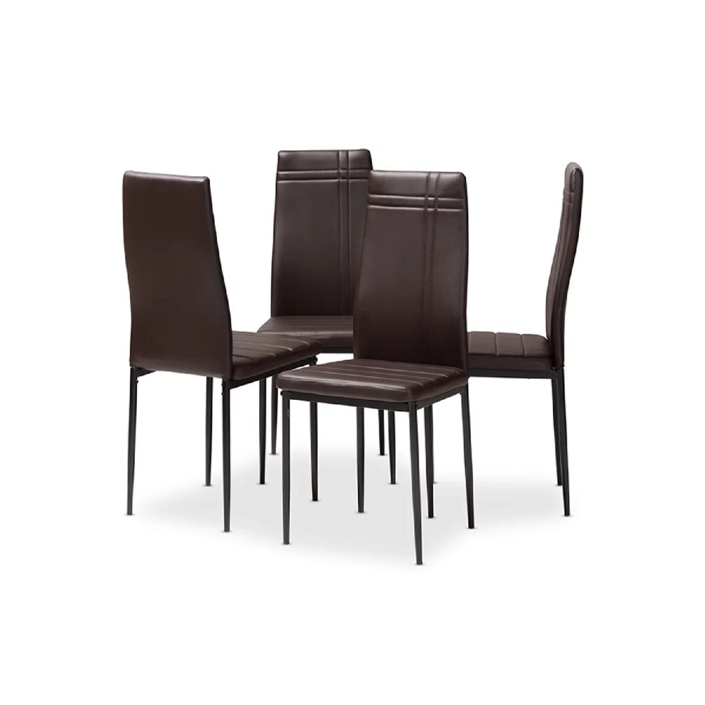 Brown Faux Leather Upholstered Dining Chair Set of 4 C824