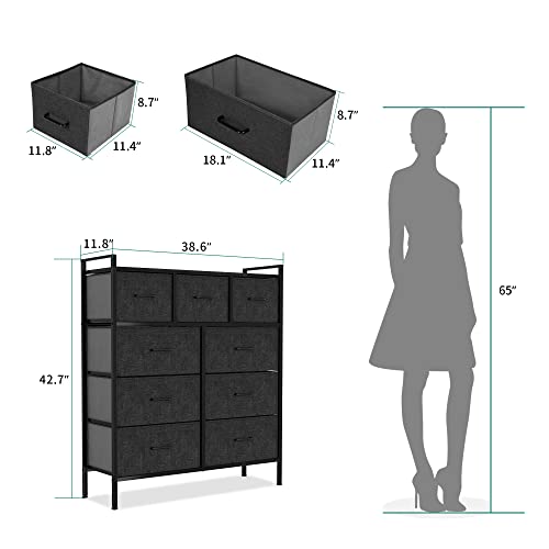 9-Drawer Fabric Dresser with Steel Frame and Wooden Top J12220