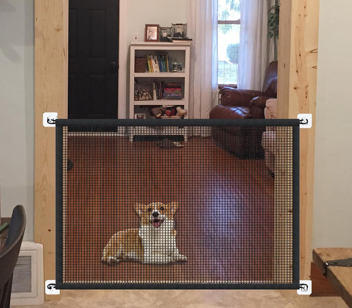 Portable Mesh Pet Gate, 43.5" W x 31" H, 6 Hooks D2792