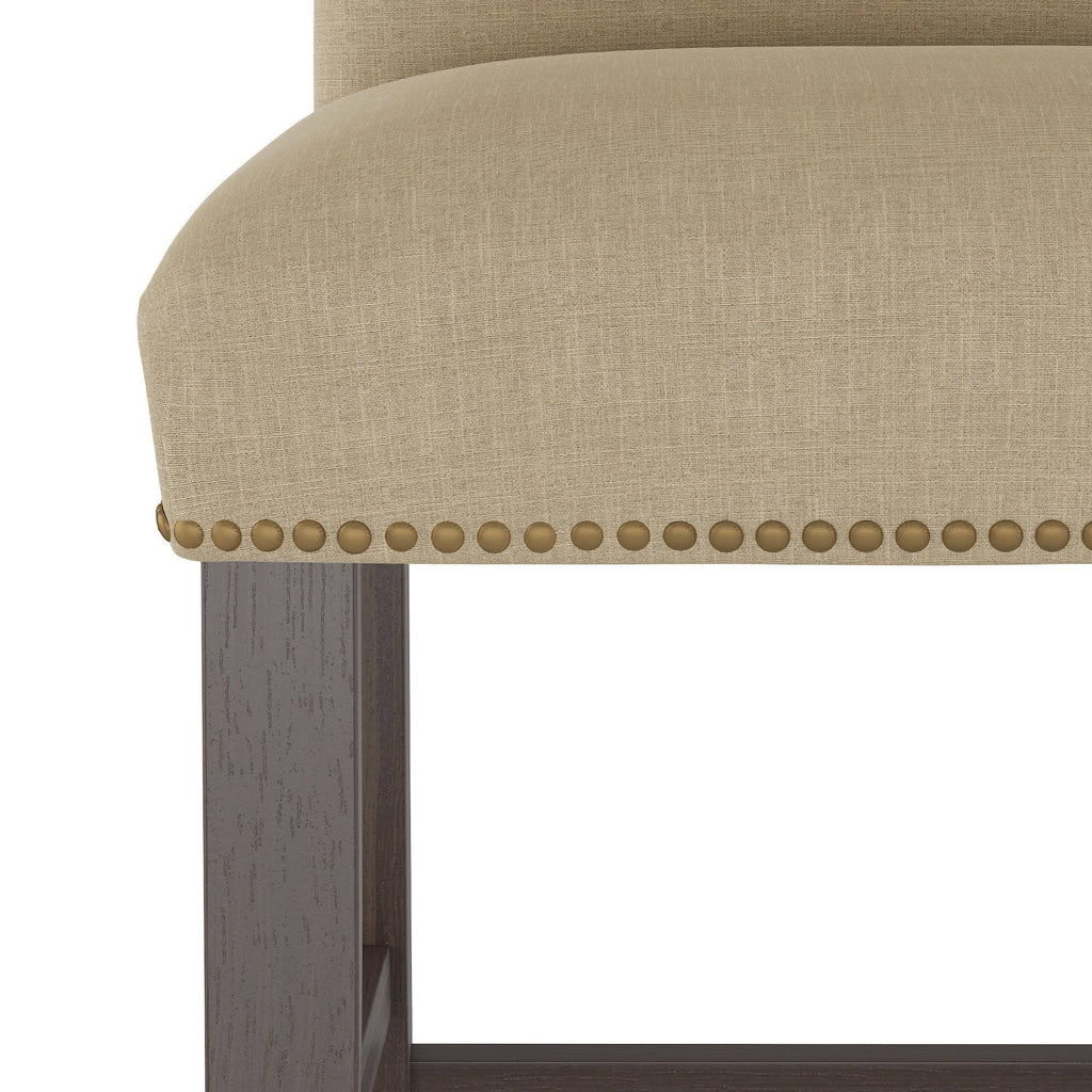 Natural Linen Counter Height Barstool with Brass Nail Buttons U32079