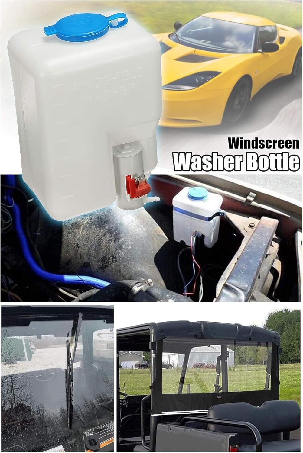 12V Electric Motor UTV Windshield Wiper Kit with Washer Pump Pack of 2 O740652