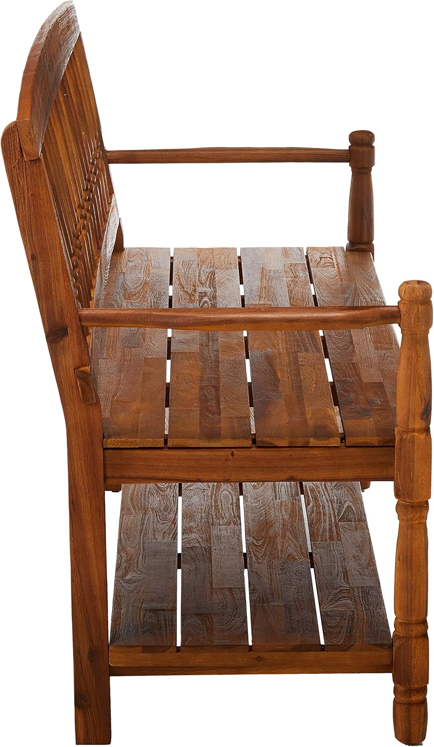 Teak Finish Acacia Wood Bench with Shelf T3771