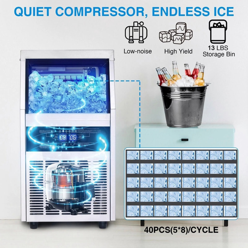 Commercial Ice Maker 90lb Stainless Steel Built-in Cube Machine K22032
