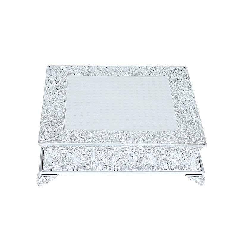 Silver Square Embossed Wedding Cake Stand Riser L65054