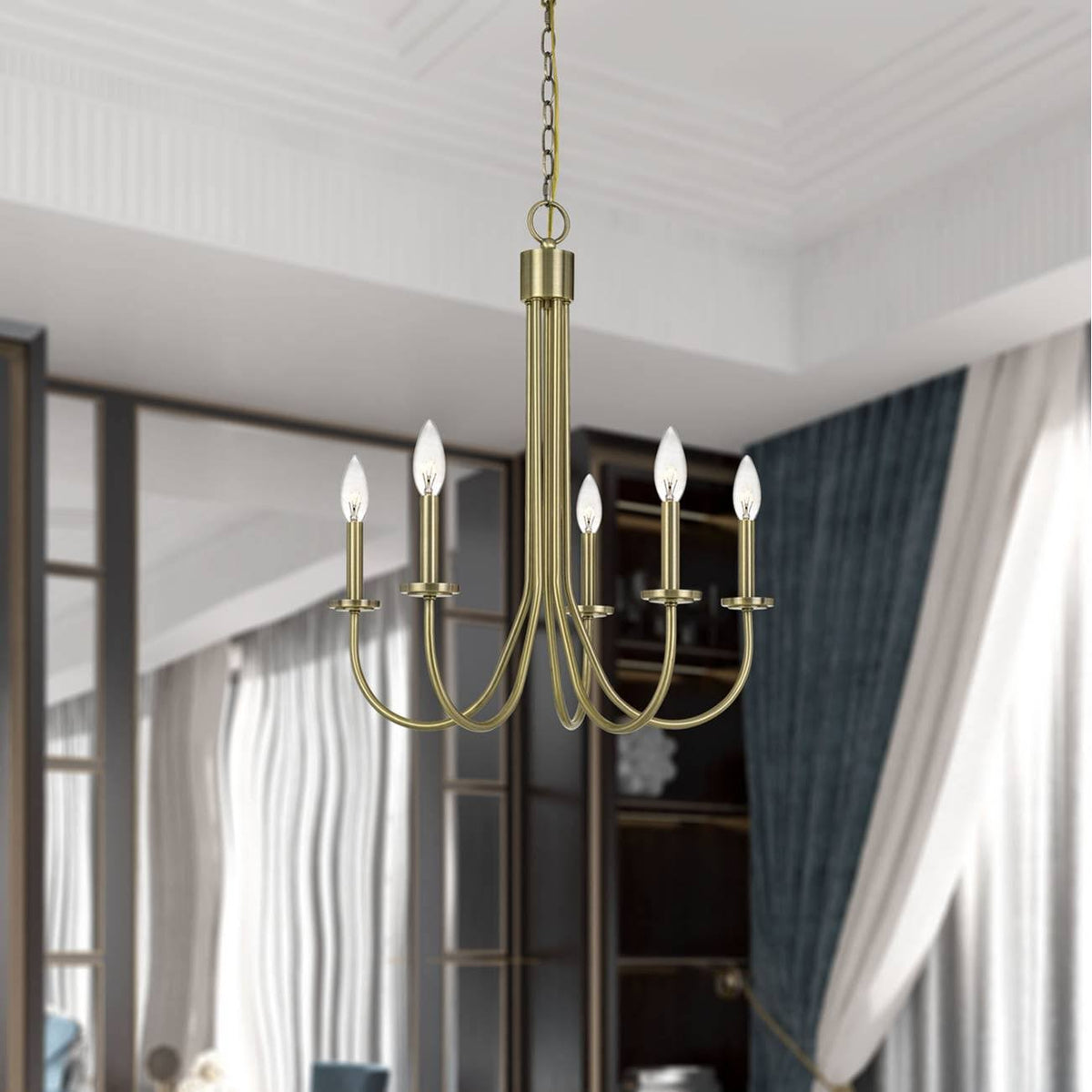 5-Light Metal Chandelier Antique Brass B59671