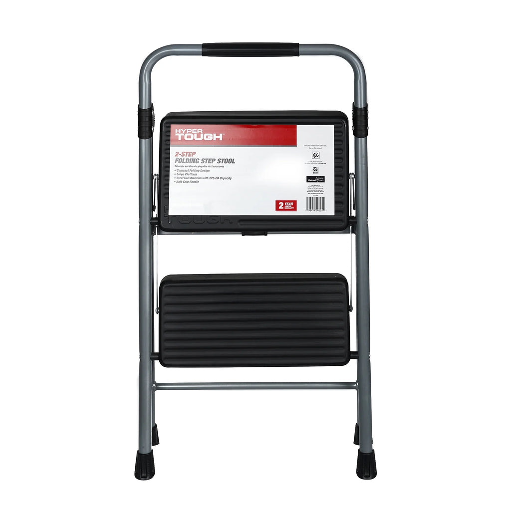 Gray & Black 2-Step Steel Foldable Step Stool T8928