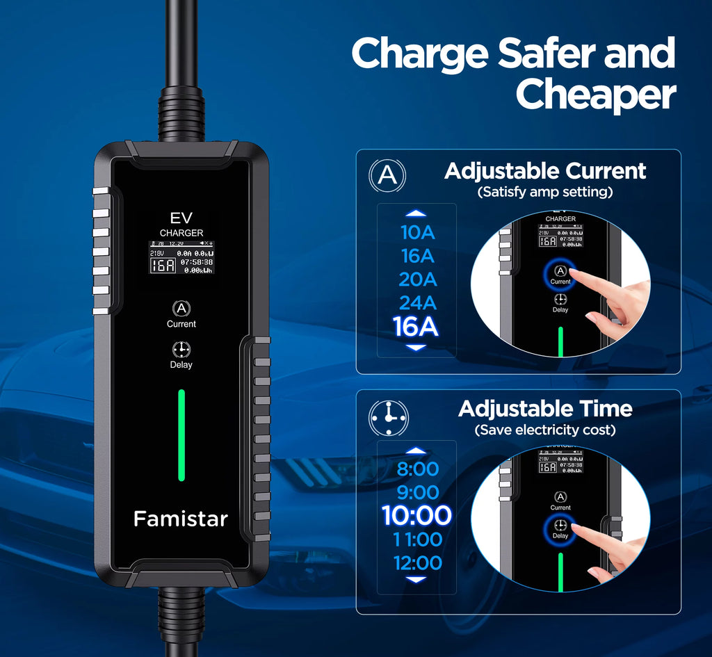 16Amp 110-240V Portable J1772 Electric Car Charger with 25ft Cord R9356