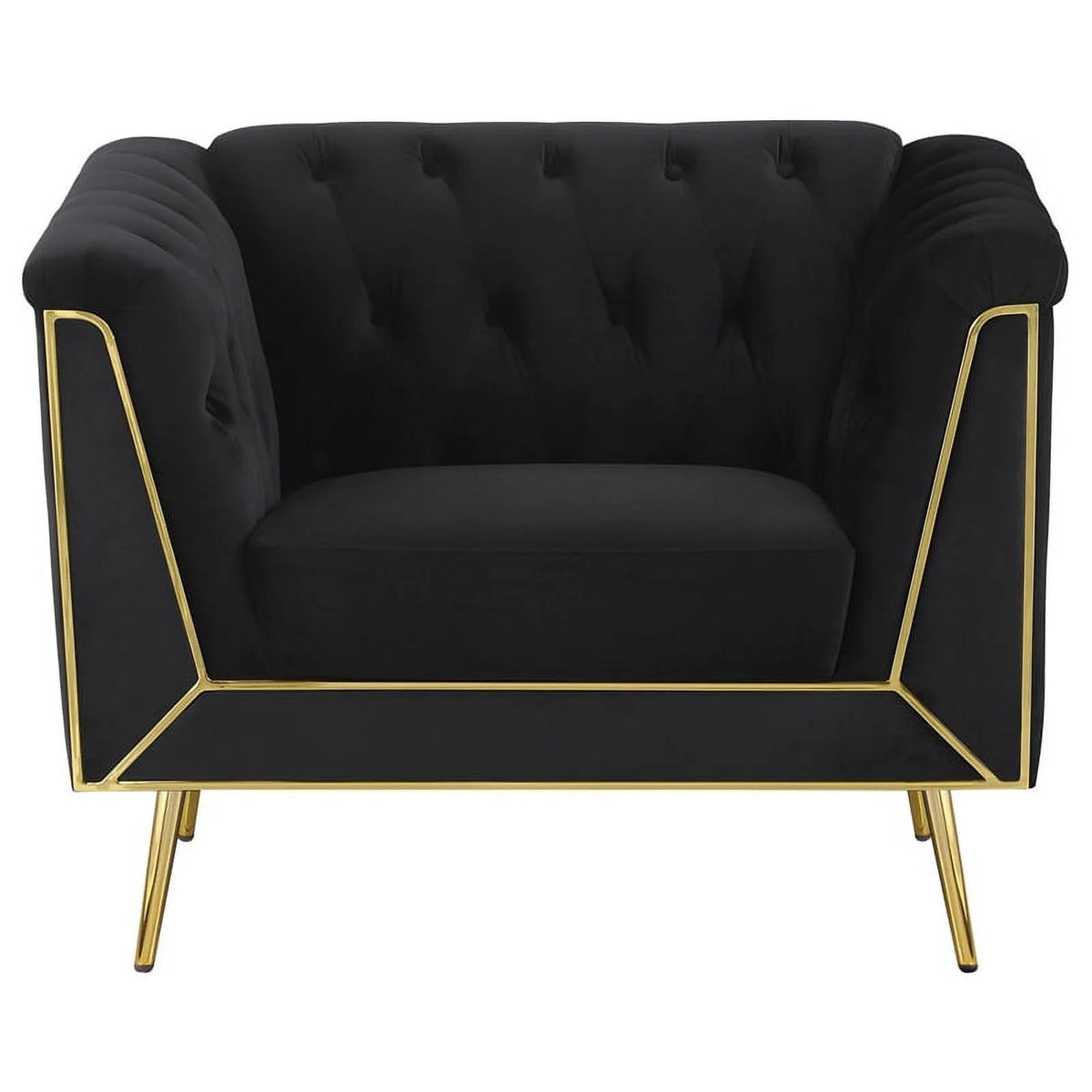 3-piece Fabric Tuxedo Arm Tufted Back Set in Black N23729