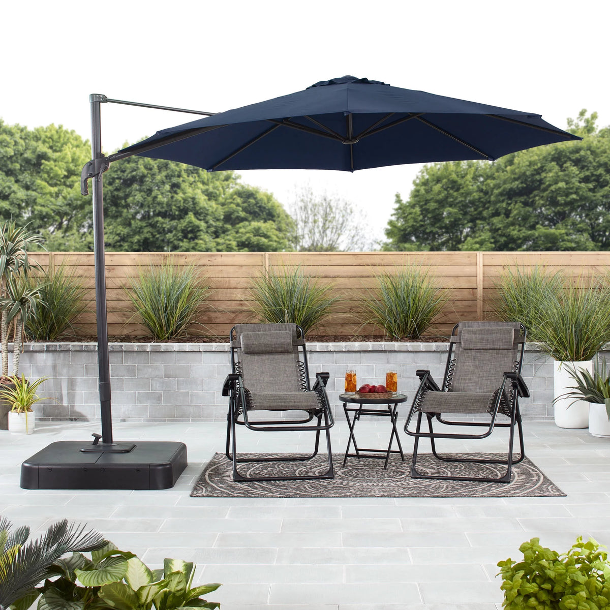 10’ Navy Blue Octagon Tilting Cantilever Patio Umbrella with Weighted Base C12336