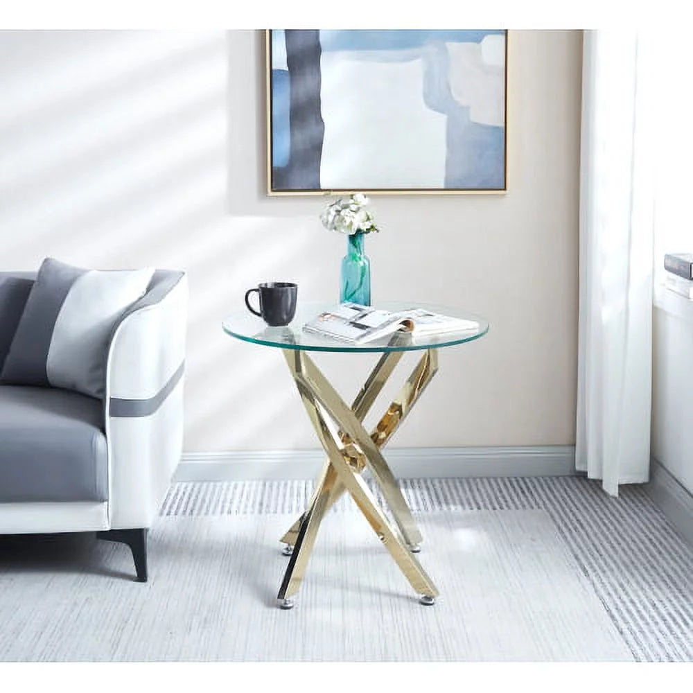 Round Tempered Glass End Table with Chrome Legs V857