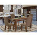 5Pc Rectangle Dining Table and Four Parson Chair with Mahogany Leg and Linen Fabric Dark Coffee S48983