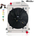 3 Row Aluminum Radiator with Electric Fan Shroud Thermostat Kit Combo E22155
