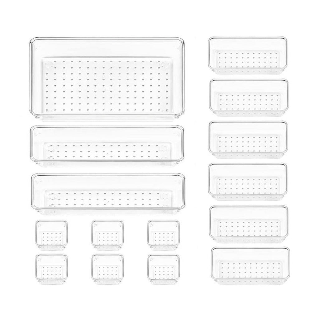 15PCS Clear Plastic Drawer Organizer Set Storage Bins B9447