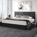 King Size Platform Bed Frame with Headboard and 4 Drawers, Dark Grey P213565