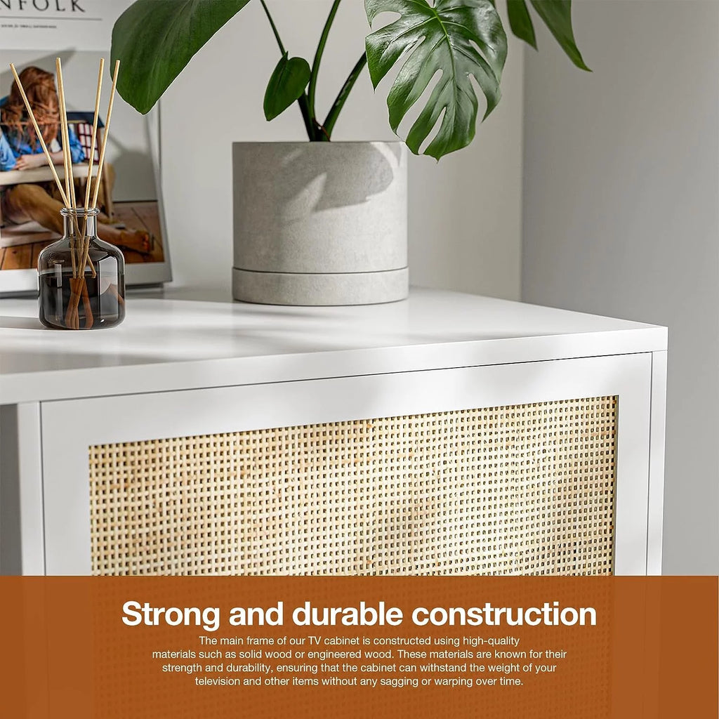 White Rattan TV Stand for 65 Inch TV W33137