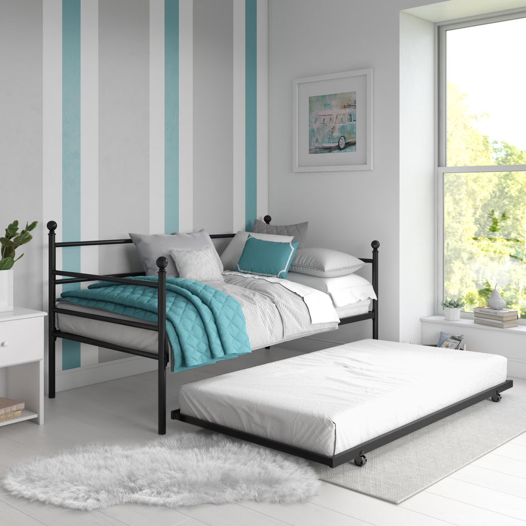 Black Metal Daybed with Trundle, Twin Size Z699