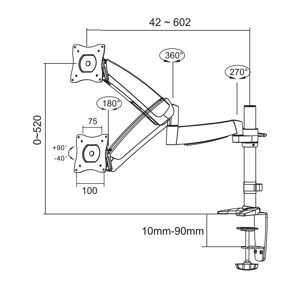 Silver Full Motion Desk Mount Clamp for 10-30 Monitor A70528
