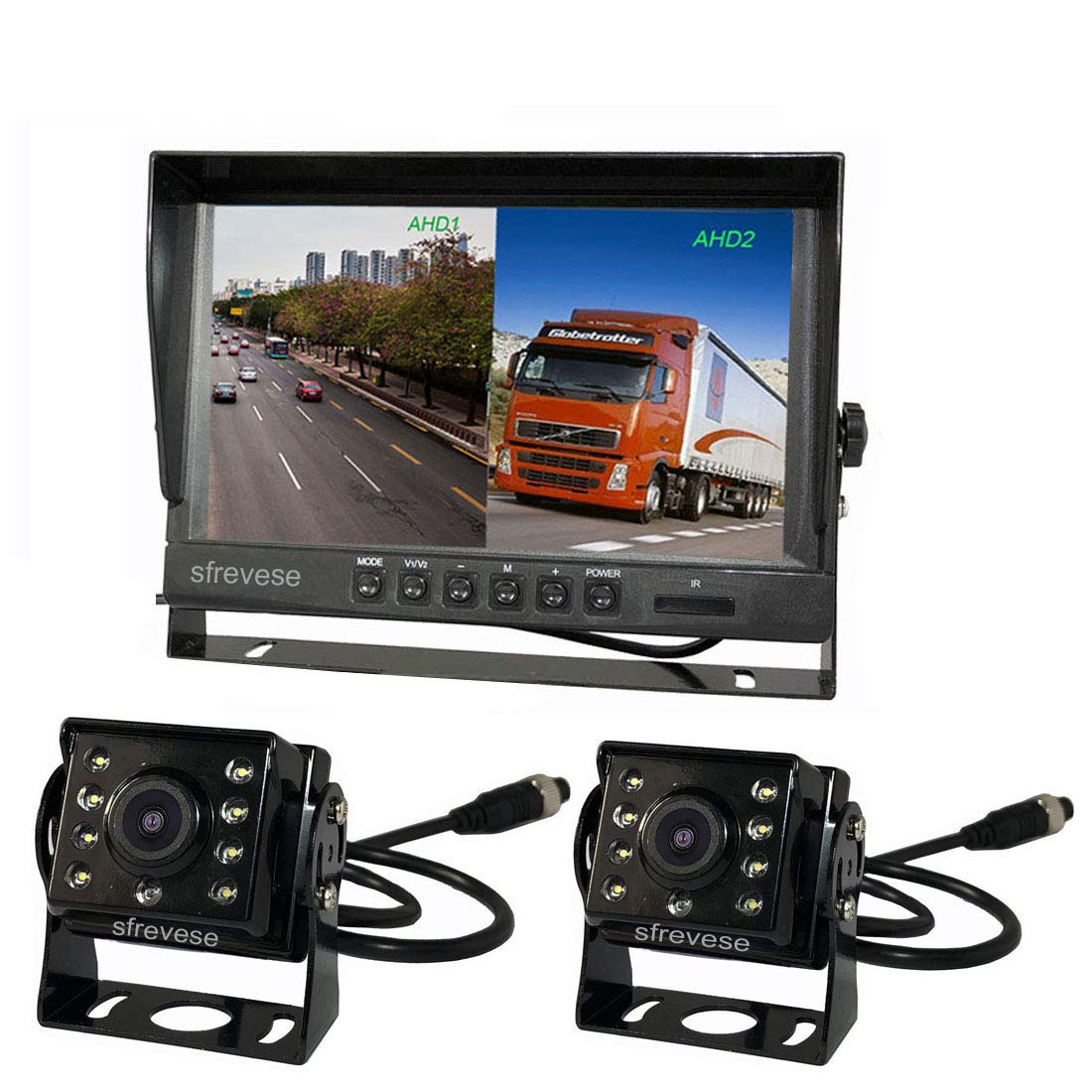 9" 4Pin IPS HD DVR 2CH Split Car Rear View Monitor + 2x AHD 1080P Reversing Backup Camera Waterproof 12V-24V A4852