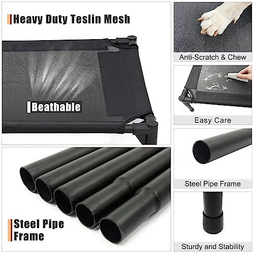 Raised Dog Bed for Large Dogs, Heavy Duty Pet Cot with Washable Mesh, Black K1003