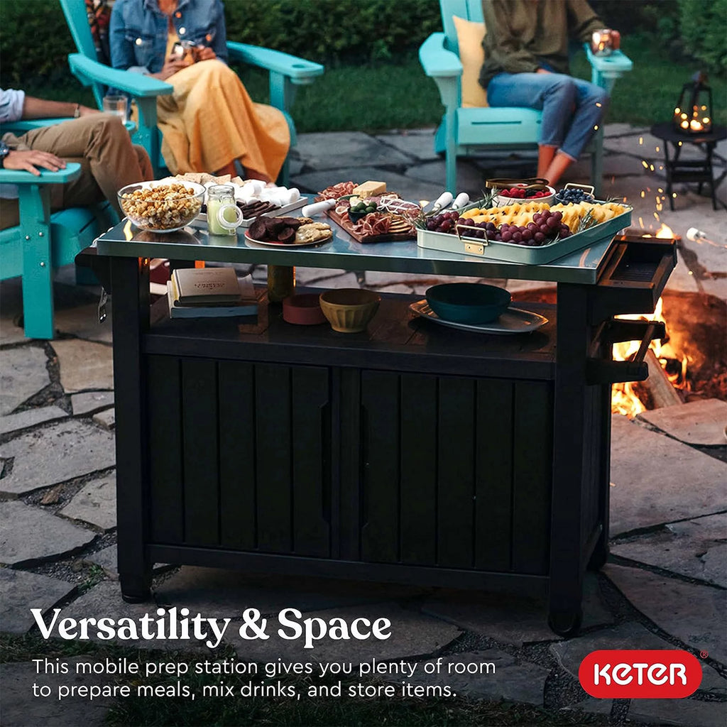 Brown Outdoor Kitchen Bar Rolling Cart with Storage Cabinet T493777