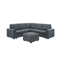 Gray Woven Fabric 6-Seater Sectional Sofa with Ottoman T989915