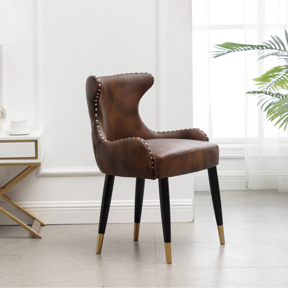 Brown Faux Leather Tufted Accent Chair C274851