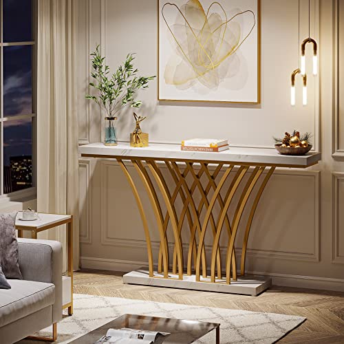 59 inch Gold Console Table with Grid-Shaped Metal Base F40646