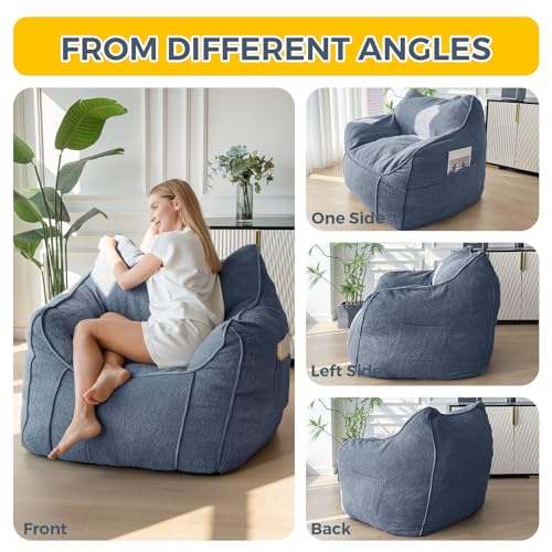 Beige Large Fluffy Bean Bag Chair with Armrest V619