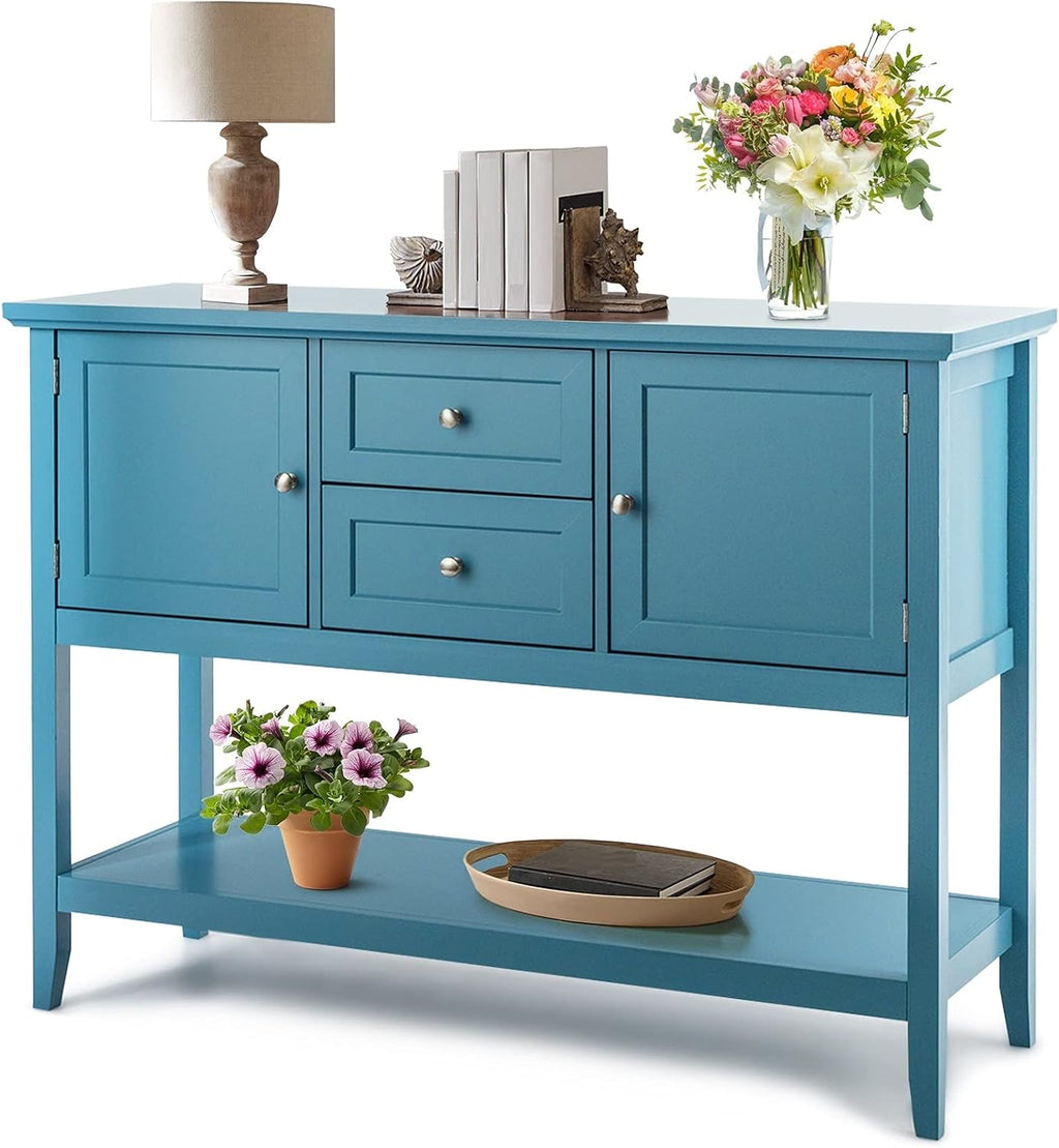 Grey Wooden Buffet Sideboard with Storage Shelf, 2 Drawers & 2 Cabinets Q428946