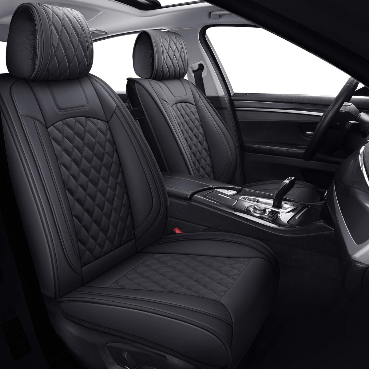 Waterproof Faux Leather Car Front Seat Covers 2 PCS Black S103