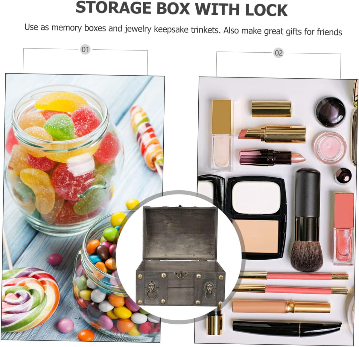 2pcs Wooden Storage Box with Lock and Key W520