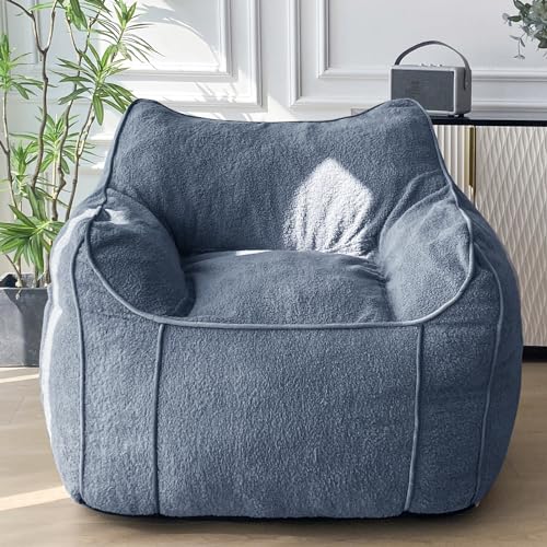 Beige Large Fluffy Bean Bag Chair with Armrest V619