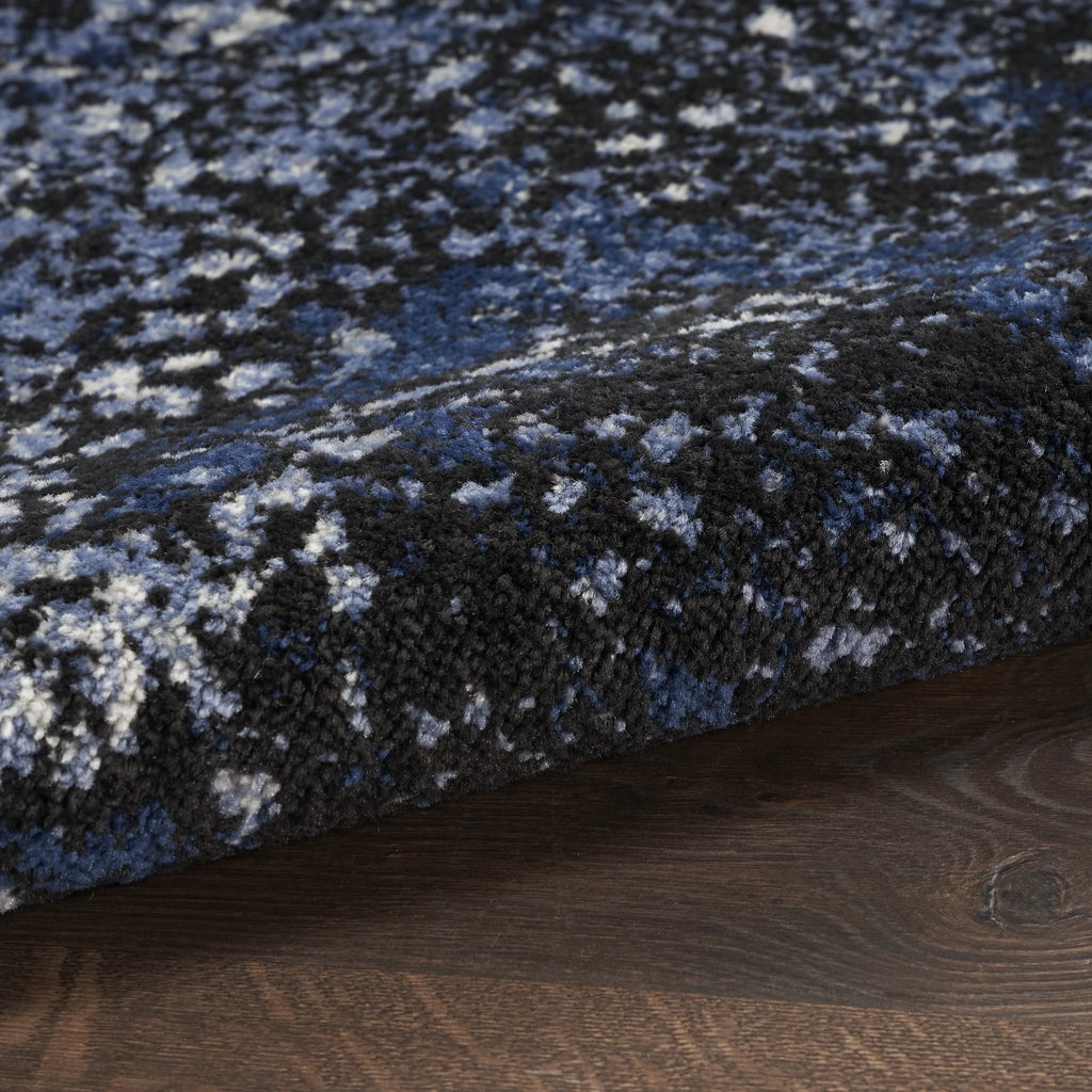 Light Blue Black Round Area Rug Z1821