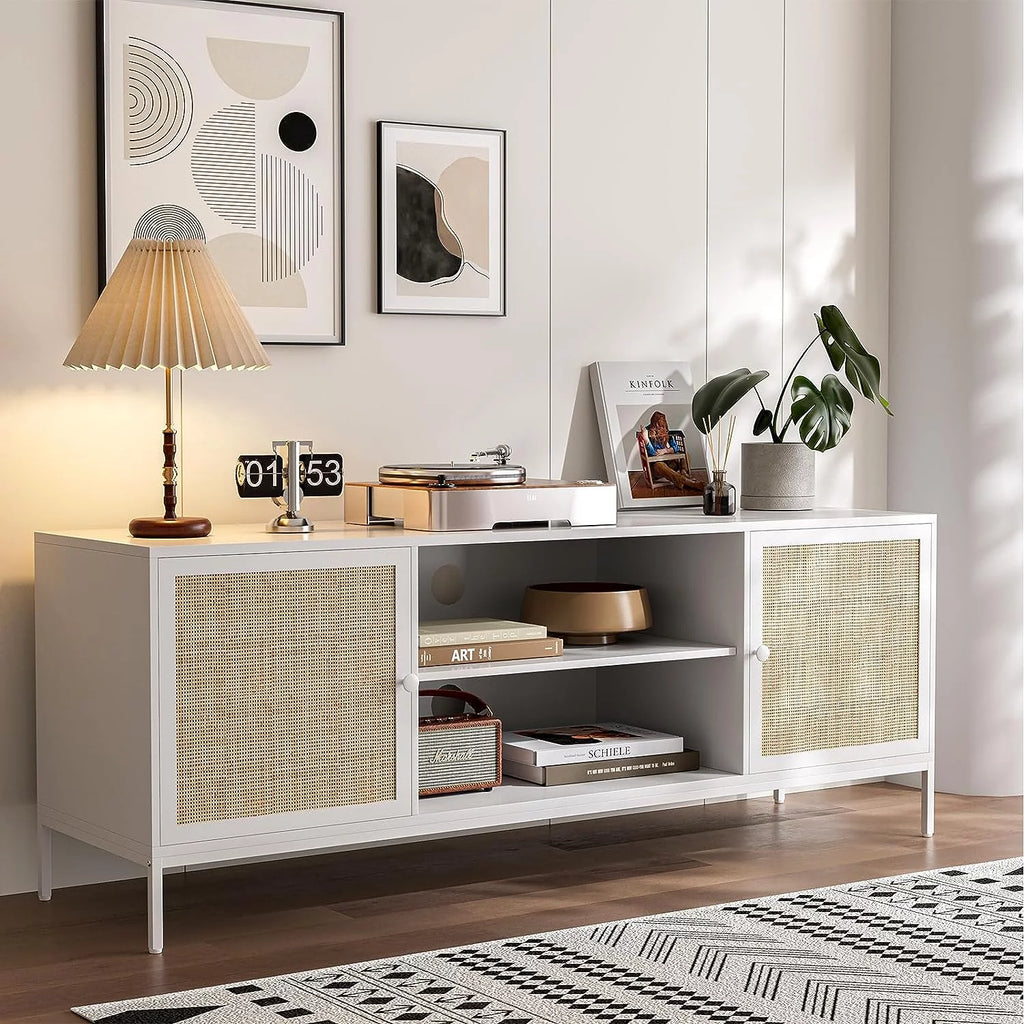 White Rattan TV Stand for 65 Inch TV W33137