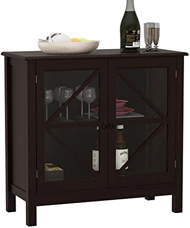 Brown Kitchen Cabinet with Double Glass Doors C491052