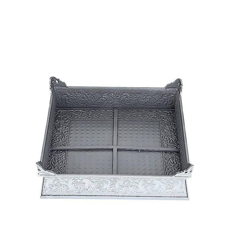 Silver Square Embossed Wedding Cake Stand Riser L65054