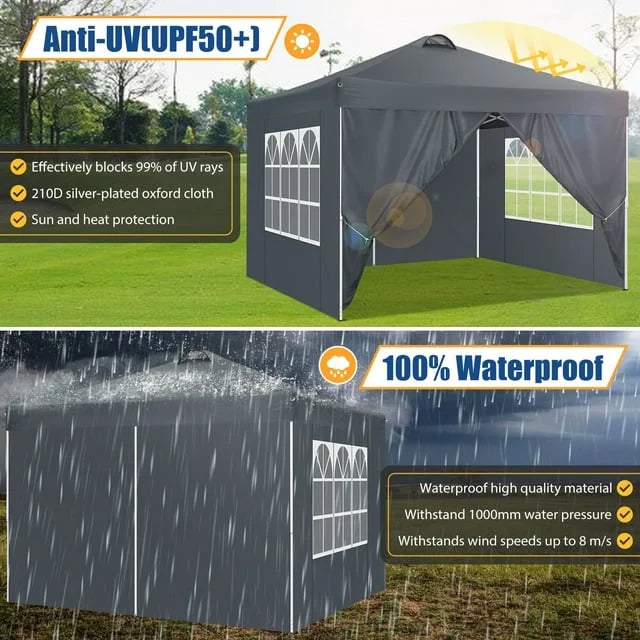 10'x10' Pop up Canopy Tent with 4 Side Walls and Carry Bag Z9516