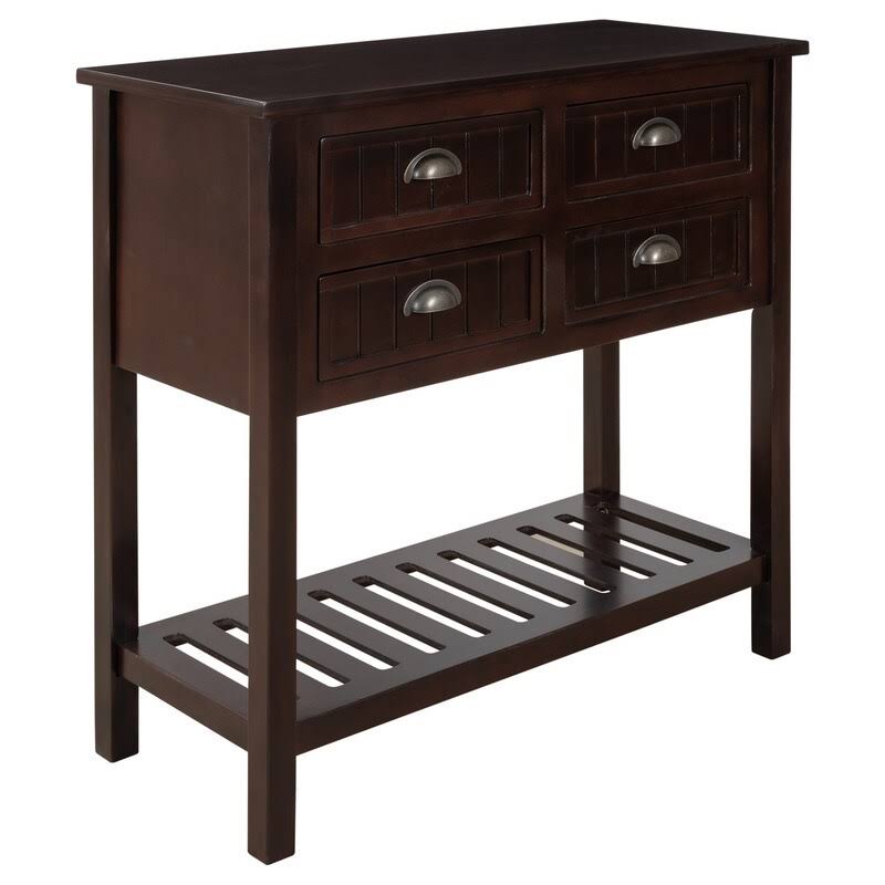 Solid Wood Console Table with 4 Drawers and Slatted Shelf H784