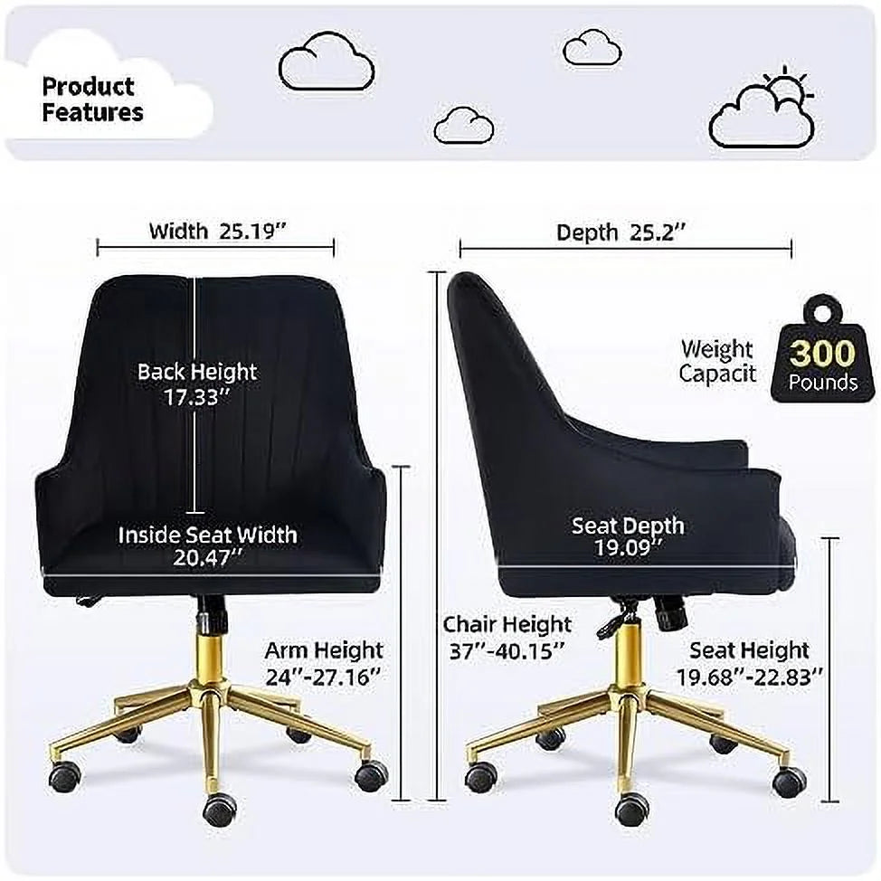 Velvet Tufted Desk Chair with Gold Base M6894