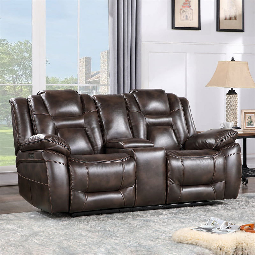 Brown Faux Leather Dual Power 3PC Set P4917