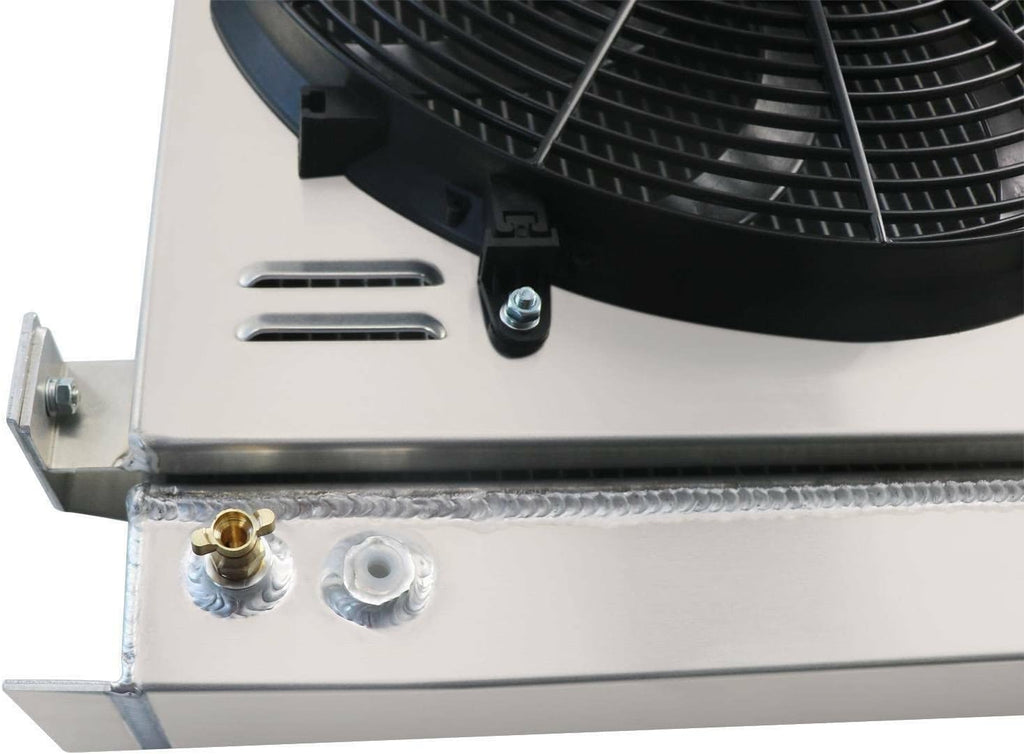 3 Row Aluminum Radiator with Electric Fan Shroud Thermostat Kit Combo E22155