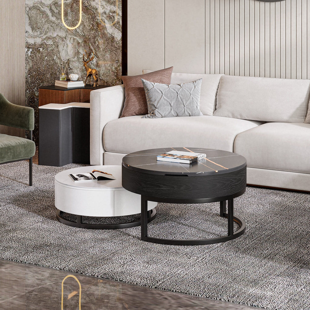 Round Lift-Top Nesting Coffee Table Set with 2 Drawers I770833