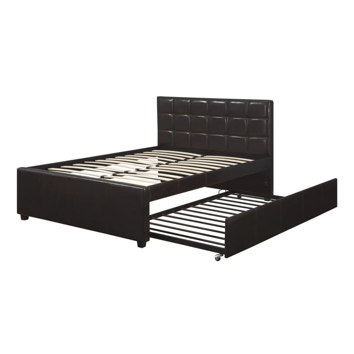 Twin Bed with Trundle Tufted Headboard Y43078