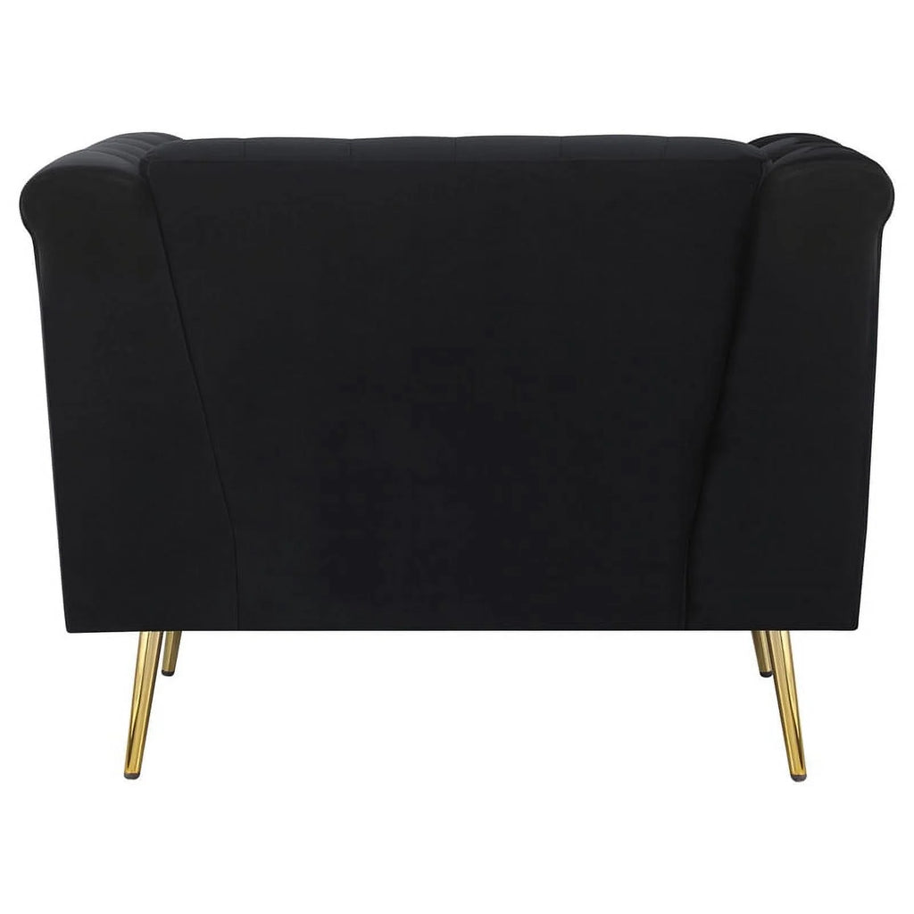 3-piece Fabric Tuxedo Arm Tufted Back Set in Black N23729